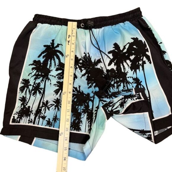 BoohooMAN Silky Tropical Palms Print Shorts Elastic Drawstring Waist Size Medium - Picture 4 of 11
